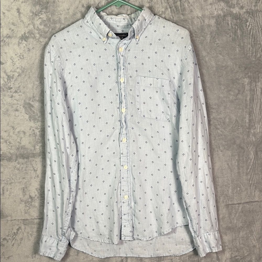 Abercrombie & Fitch Light Blue Polka Dot Linen Button Up Long Sleeve Size Medium